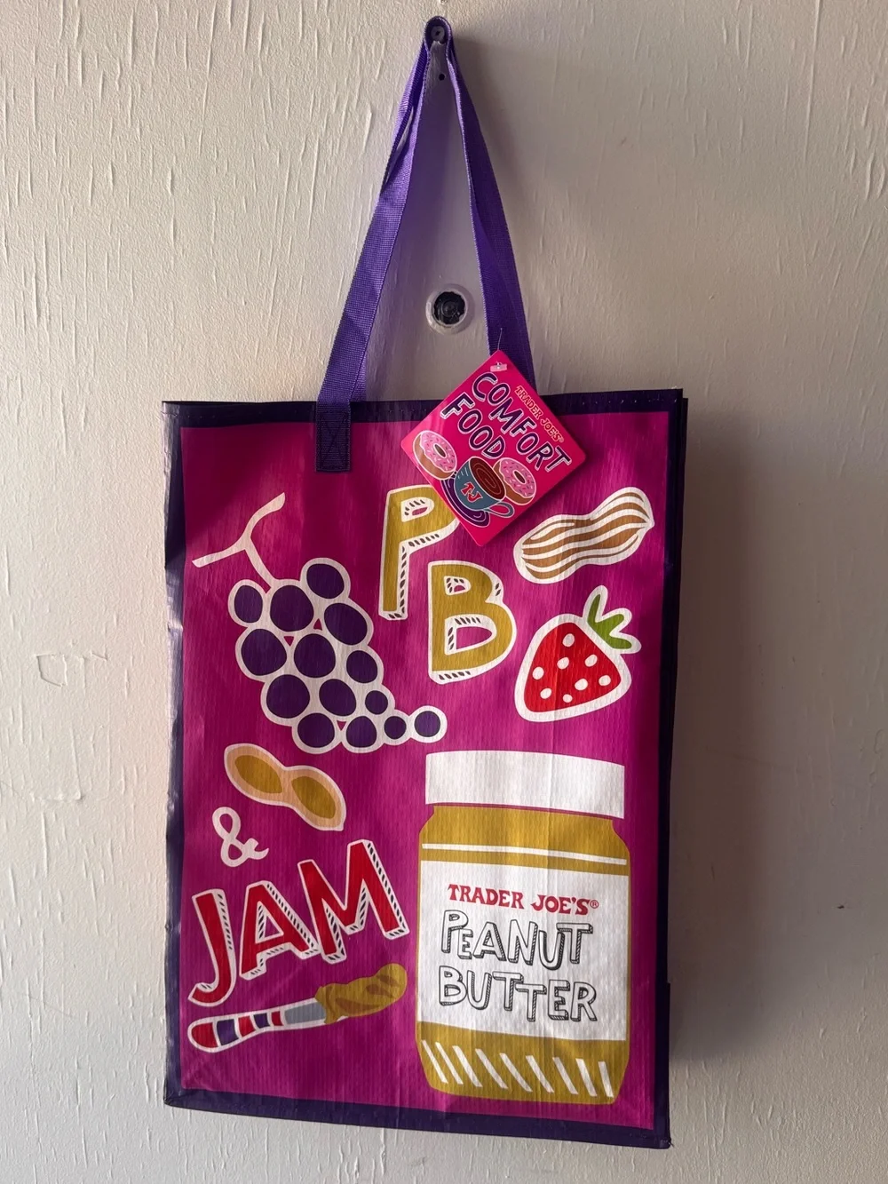 Comfort Food Pink & Purple Grocery Tote by Trader Joe’s